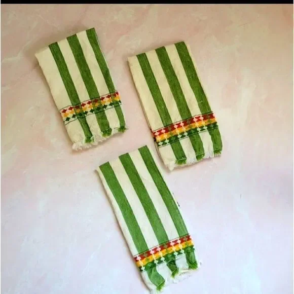 Striped linen country cottage serviette napkins