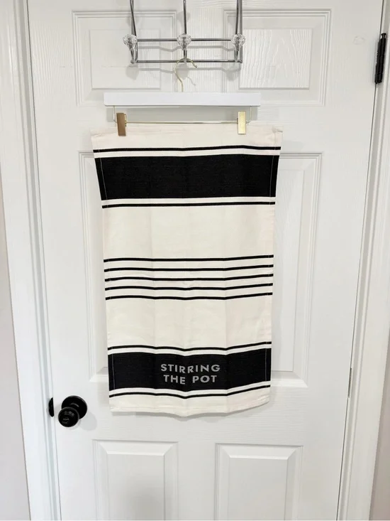 Kate Spade New York Stirring the Pot Black Stripe Cotton Kitchen Hand Towel