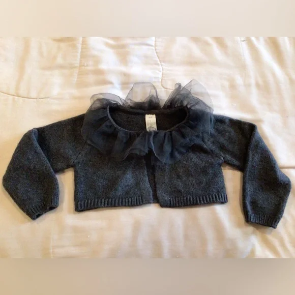 H&M - TULLE-COLLARED Cropped CARDIGAN