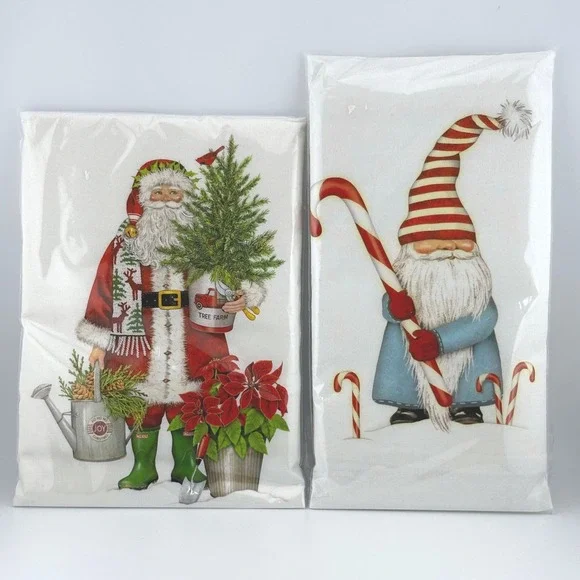 Mary Lake-Thompson Christmas Flour Sack Kitchen Towels Santa Gnome Set of 2