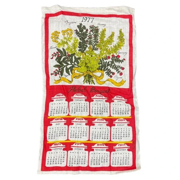 1977 Herbal Bouquet Cloth Calendar Kitchen‎ Decor