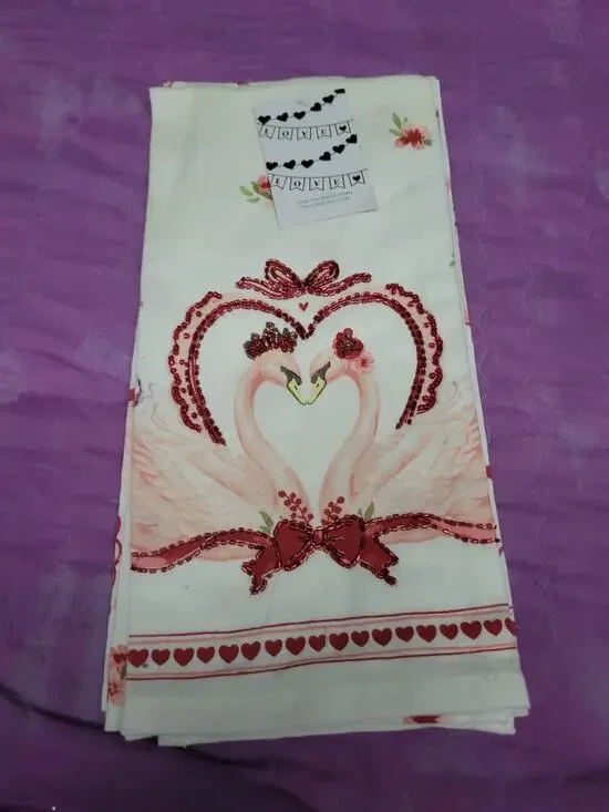 2 Flamingos Kissing Love Hearts Kitchen Towels Bathroom Pink New