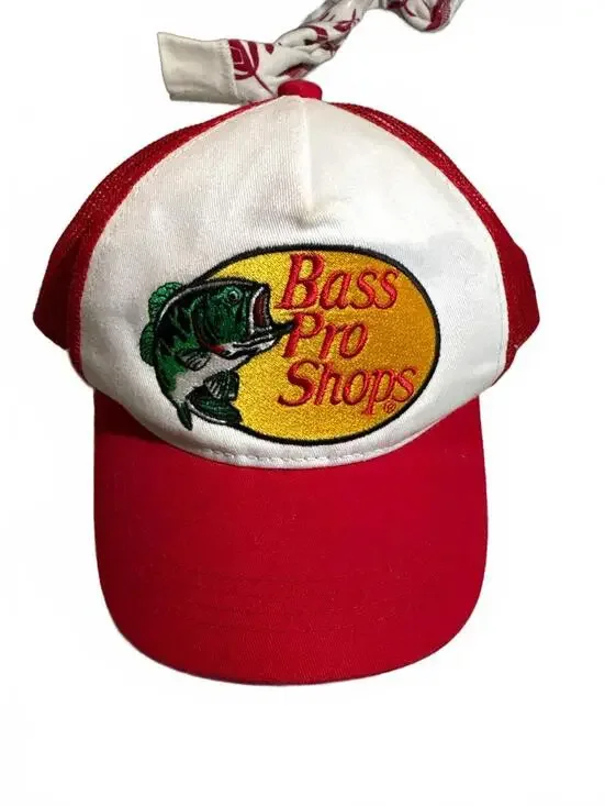 Youth Bass Pro Shops Red and White Mesh Trucker Hat