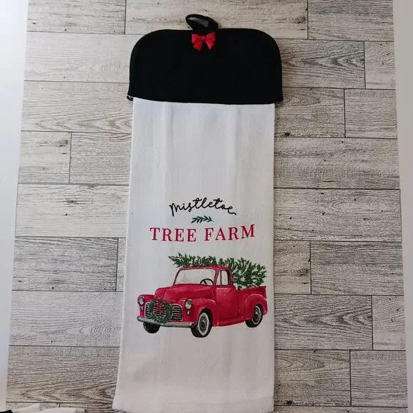 Handmade Tree Farm Hanging Kitchen Towel Black Decor Christmas Towel Farmhouse