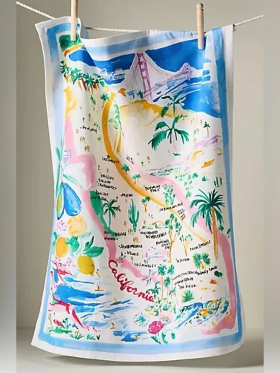 New! NWT Anthropologie Coastal Summer California Dish Towel.