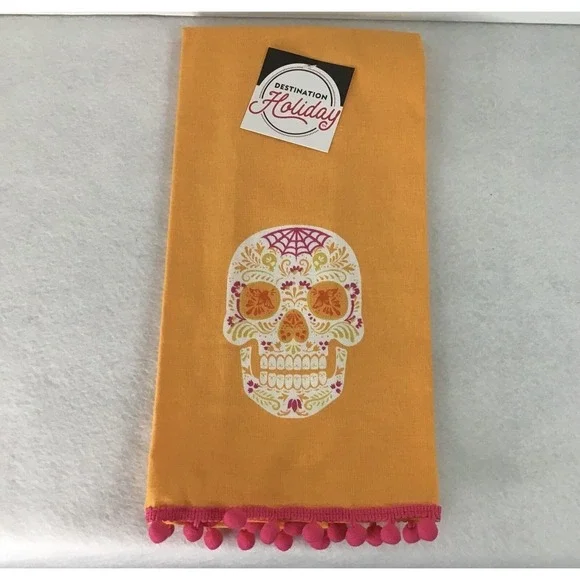 Day of Dead Kitchen Towel Sugar Skull Destination Holiday Marigold And Hot Pink