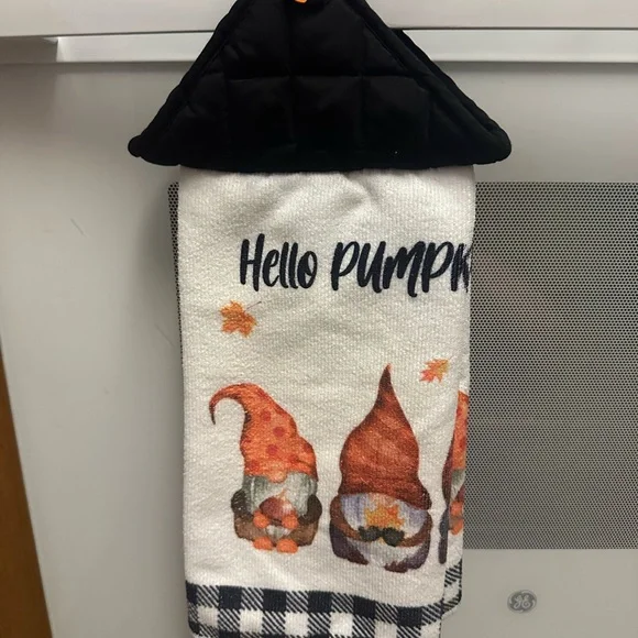 Hello Pumpkin Fall Kitchen Hanging Towel - White & Orange