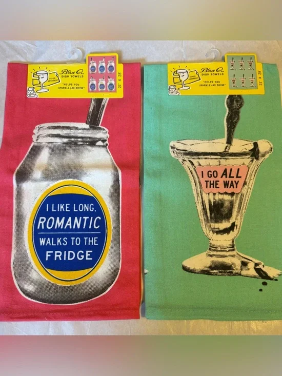 2 NWT Blue Q Dish Towels Fun Funny Cute
