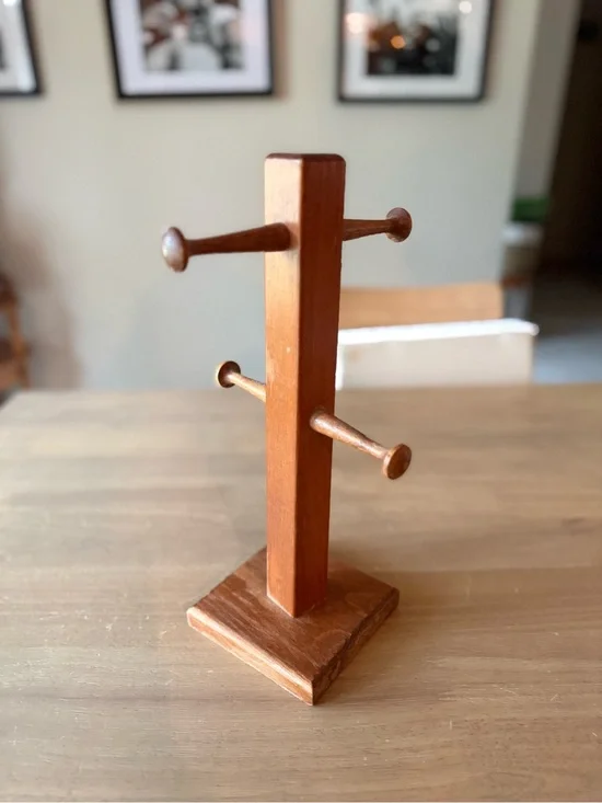 Vintage Wooden Mug Tree Stand - Brown