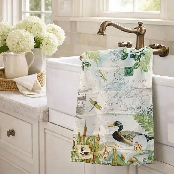 Michel Design Works By the Lake Tea Towel Cotton Duck Cottage Kitchen Decor NWT