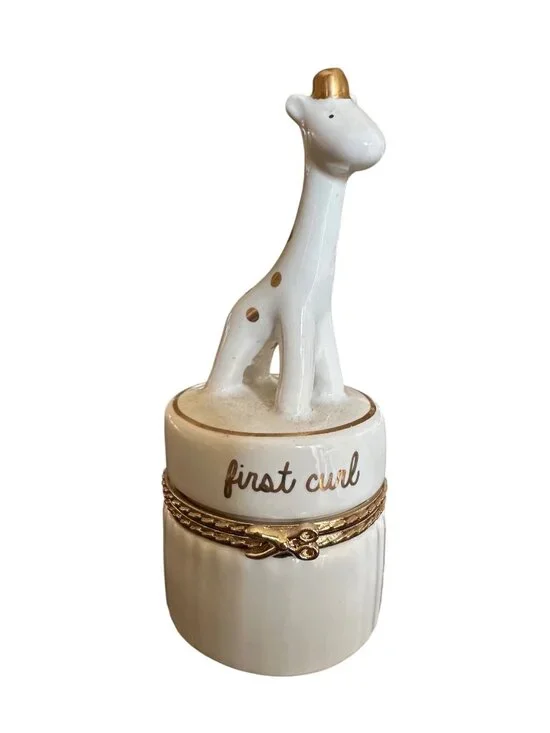 Giraffe Ceramic Keepsake Box For Babys First Curl With Gold Accents Tiny Memory