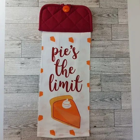 Handmade Pie's the Limit Kitchen Towel Home Decor New  Thanksgiving Fall Red