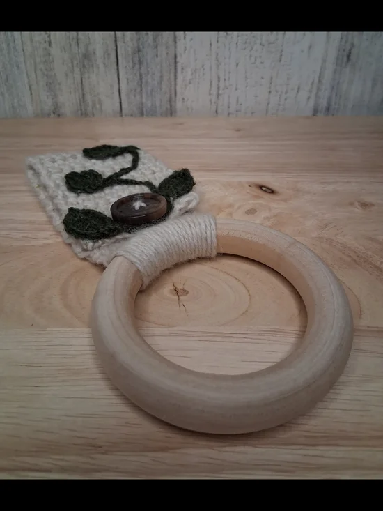 Crochet Kitchen Towel Holder With Wooden Ring
