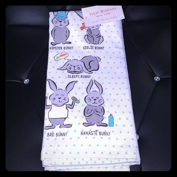 NWT Isaac Mizrahi Bunny Kitchen Towels Set of 2