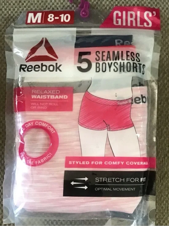 Reebok Girls Seamless Underwear Boyshort Panties, 5-Pack