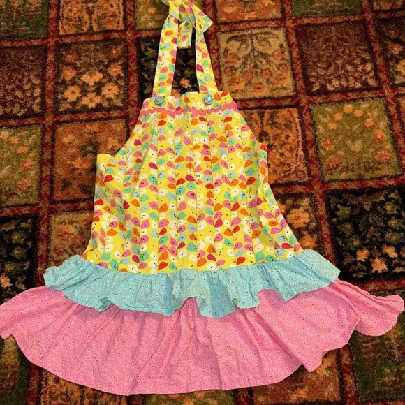 Girls Apron Smock Floral Ruffle Arts Crafts Baking Camp