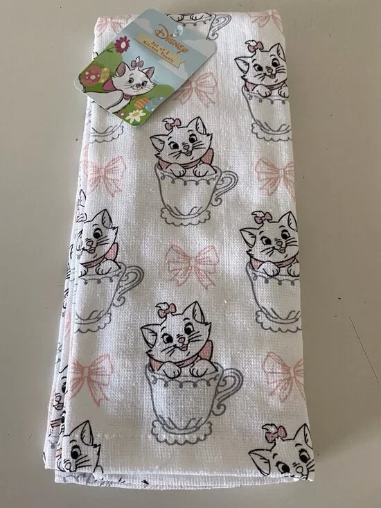 2 Pk Disney The Aristocats‎ Marie Teacup Pink Bows Kitchen Towels 16” X 26” NEW