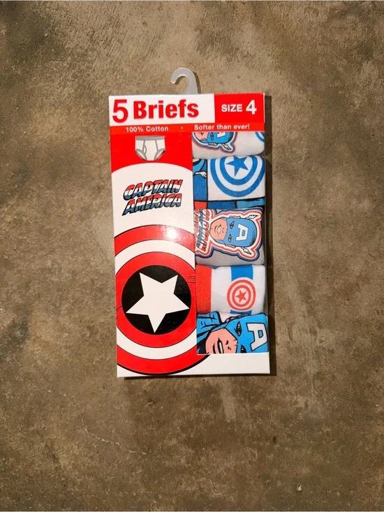 Marvel Captain America Boys Briefs Pack - Red, White, Blue Size 4