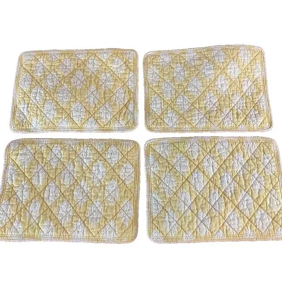 (4) Fabric Quilted Placemats 15x12‎ Cotton Yellow Cottage Core