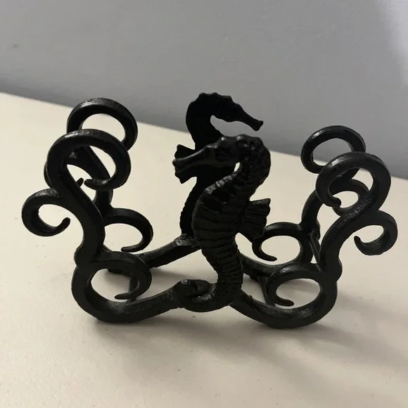 Cast Iron Seahorse Nautical Theme Napkin Holder Scroll Work