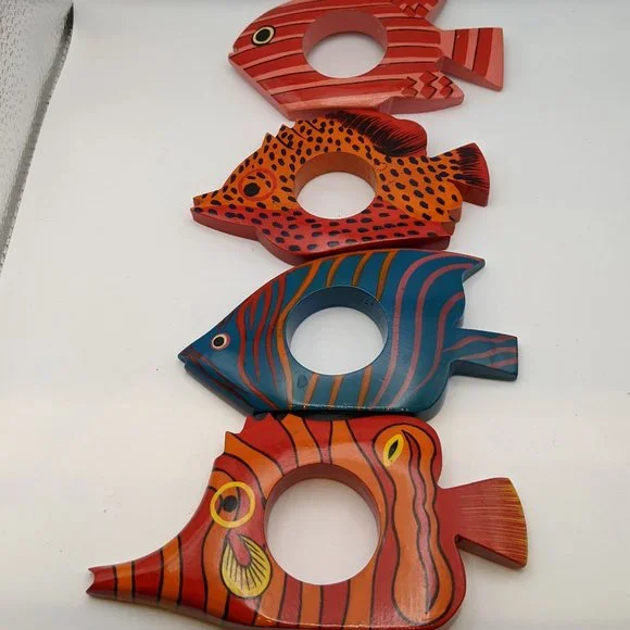 🧨🧨Napkin Rings Set of Four (4) Fish Decor