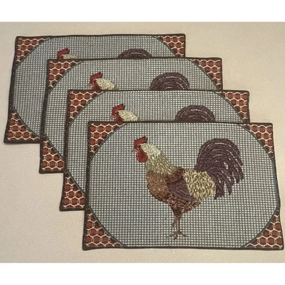 Rooster Tapestry Placemats Set / 4 Kitchen Woven 12