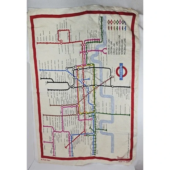 Vintage London Underground Map‎ Tea Towel Linen Lamont Ireland Railways