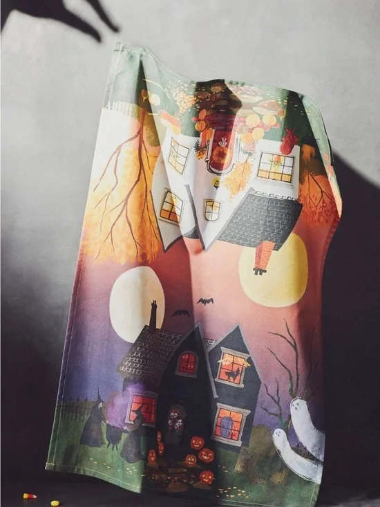 NEW Anthropologie Haunted Fall House Dish Towel