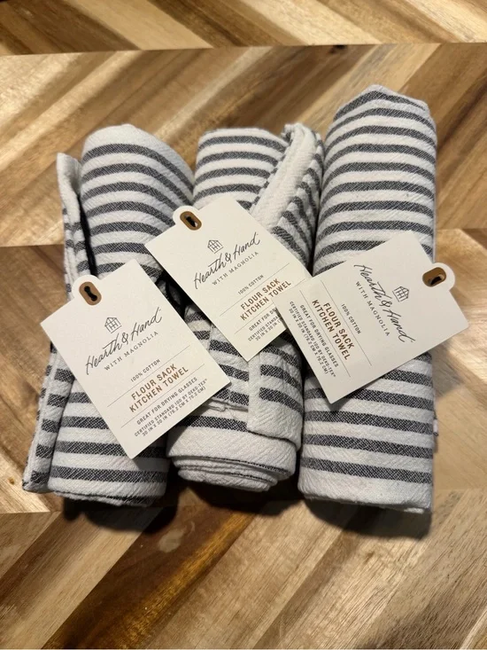 Hearth & Hand with Magnolia Striped Flour Sack Kitchen Towels - Gray & White