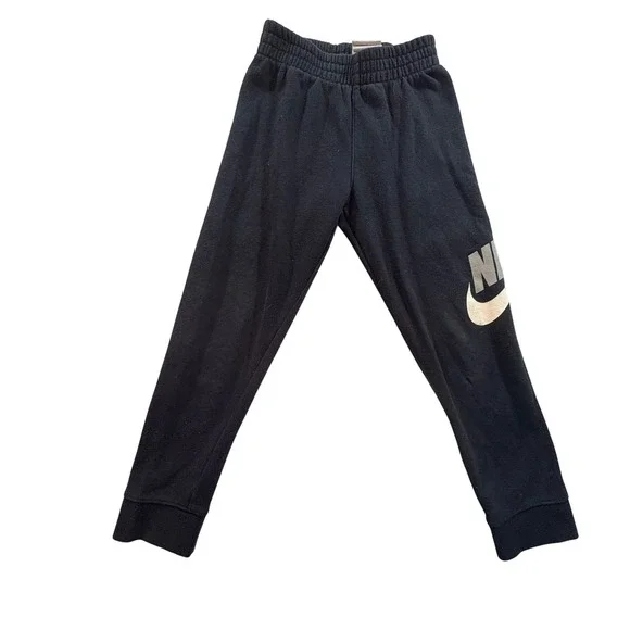 Nike Sweatpants Joggers Boys Youth Small Black Fleece Graphic Logo Activewear