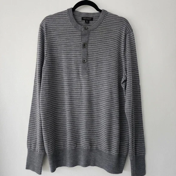 Banana Republic Extra‎ Fine Merino Wool 1/4 button gray sweater mens size XL