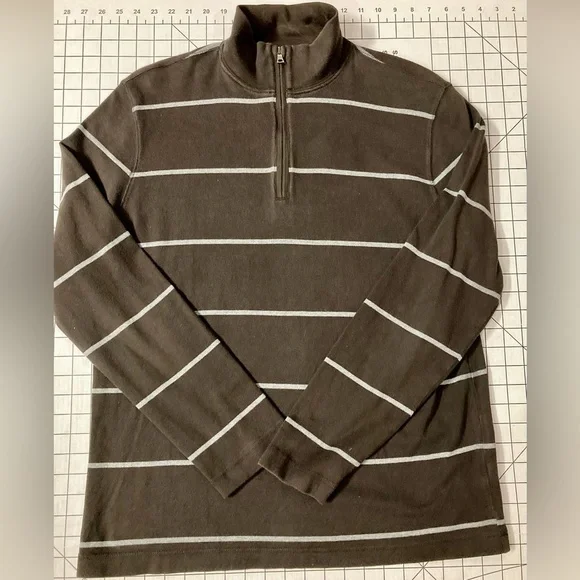 Banana Republic Men’s Size Large Brown/Grey‎ Striped 1/4 Zip Sweater
