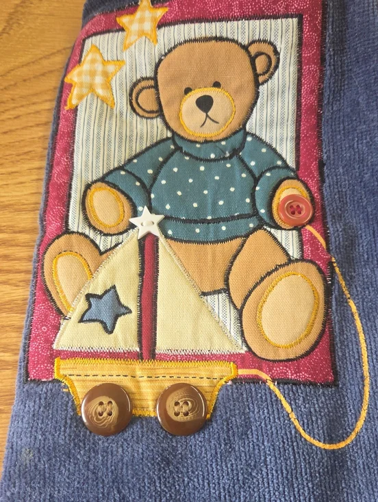 Blue Bear Appliqué Kitchen Towel with Sailboat