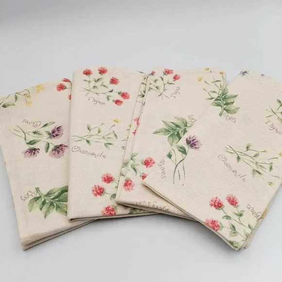 Set of 4 Vintage Botanical Herb Cloth Napkins 17