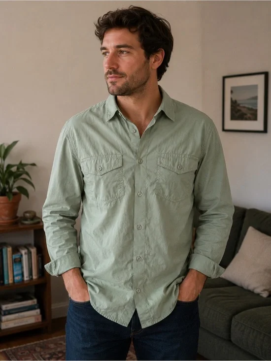Banana Republic Sage Green Utility Button-Up Shirt Cotton Men’s Large