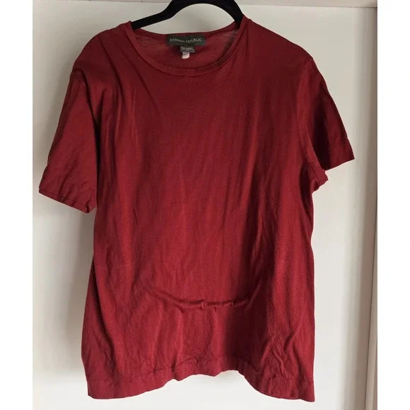 Banana Republic Women's T-Shirt Medium Short Sleeve Red Cotton Crew Neck‎