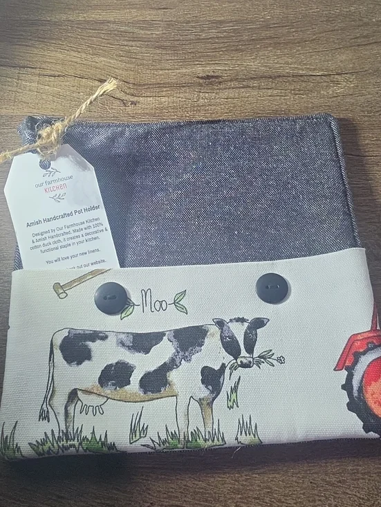 Our Farmhouse Kitchen Cow Print Pot Holder - Black and White