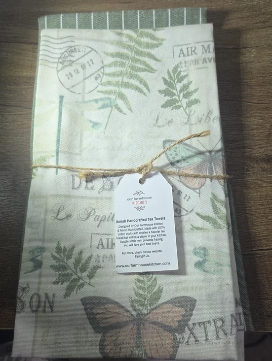 Our Farmhouse Kitchen Butterfly & Fern Tea Towels - Green & Cream