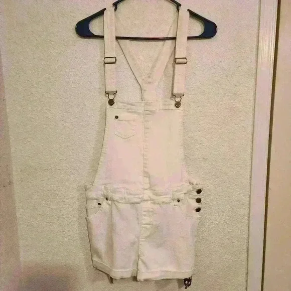 Xhilaration white denim short overalls size large girl
