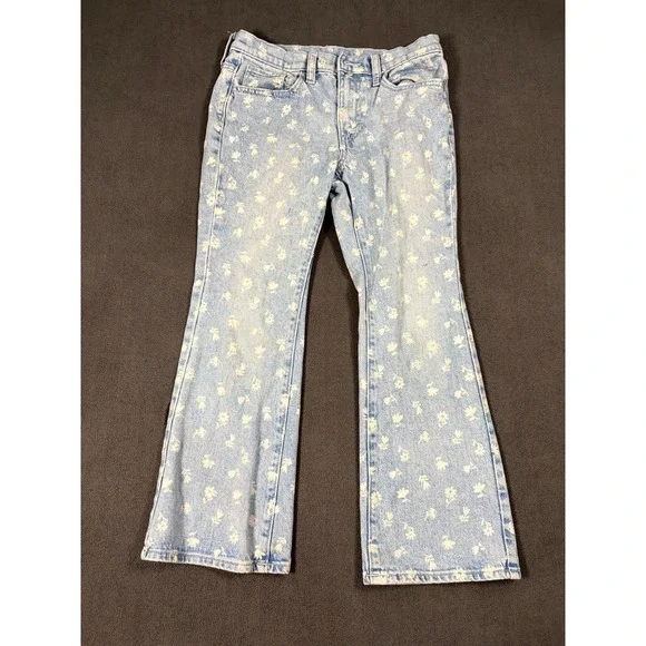 Old Navy High Rise Flare Jeans Girls 10 Plus Blue Floral Denim Cotton Stretch