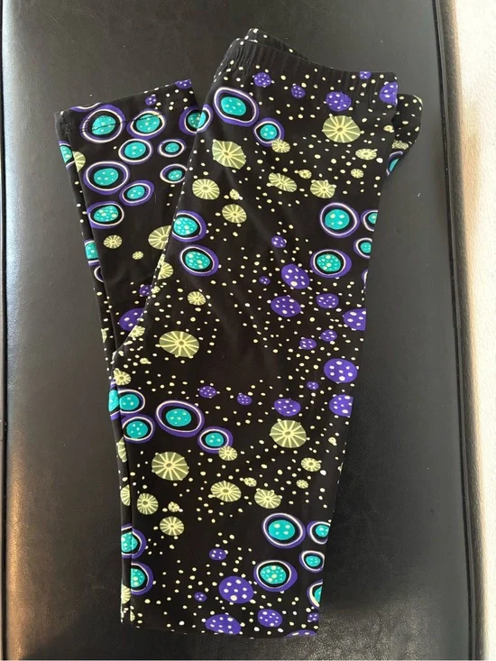 Kids Black Leggings with Teal & Purple Dots