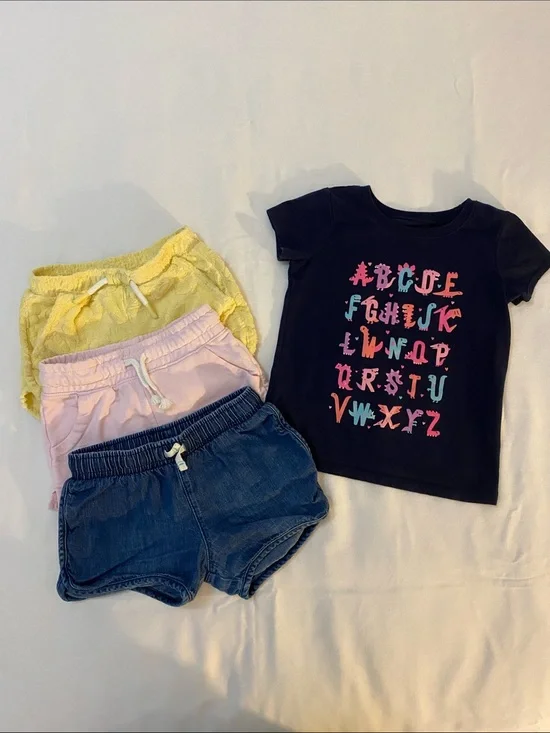 Girls Bundle! Alphabet Graphic Tee with Pastel Shorts Set