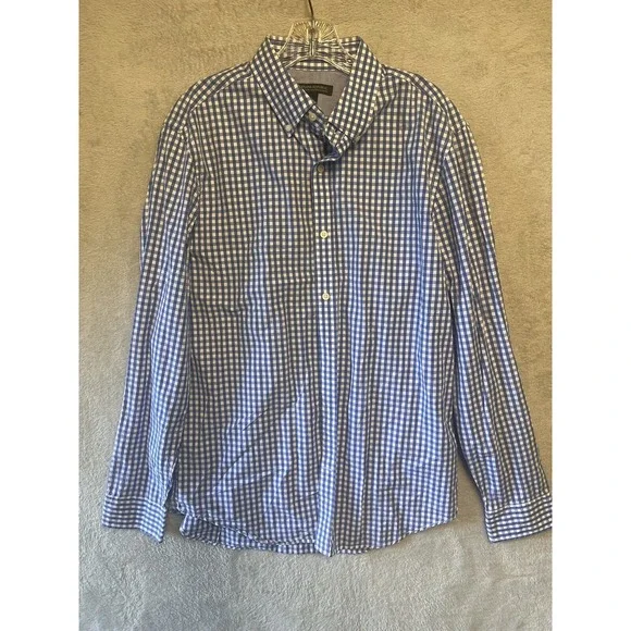 Banana Republic Button Down Mens L Blue Excellent Soft Wash Tailored Slim Gingha