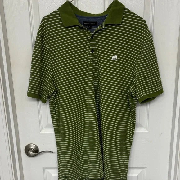 BANANA REPUBLIC Button Front Green Striped Polo Golf Shirt Men's Size Large
