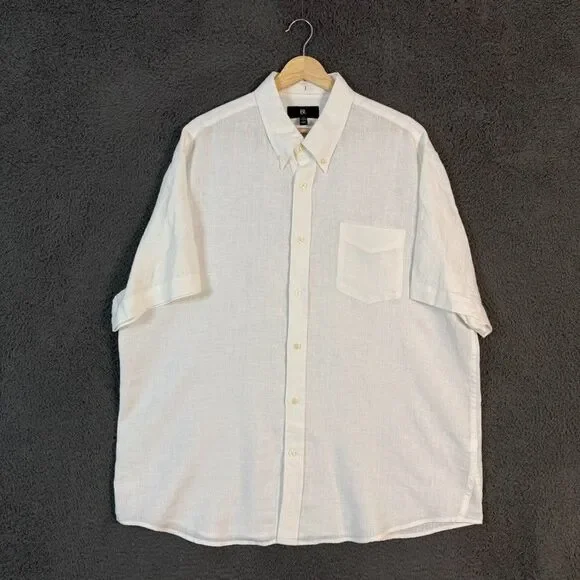 Banana Republic Shirt Mens XL White Slim Fit Linen Short Sleeve Button Down