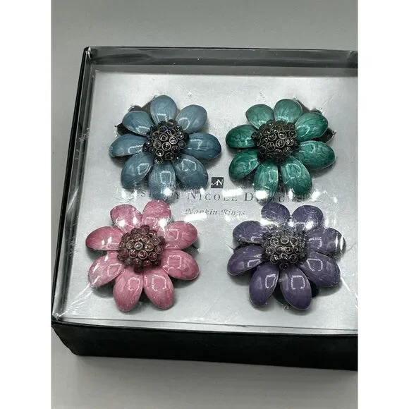 Vintage Tole Painted  Metal‎ Napkin Rings BOX of 4