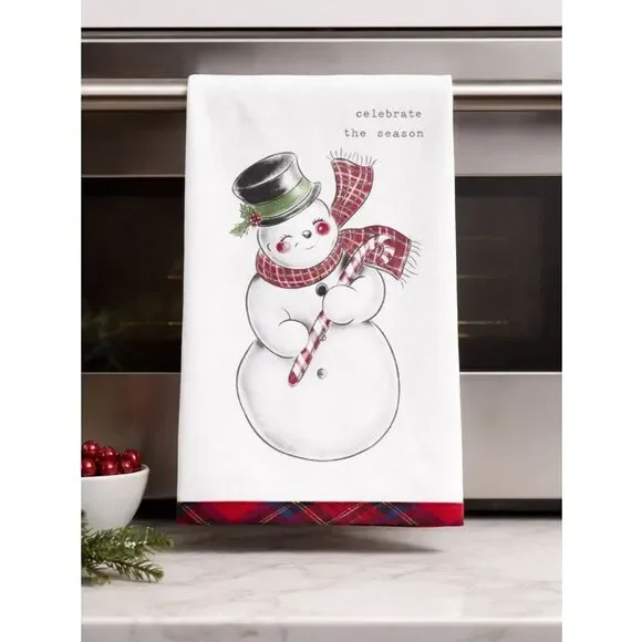 NWT Mudpie Celebrate The Season Snowman Printed Kitchen Towel