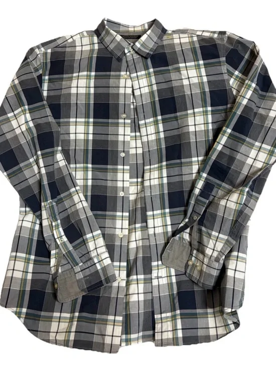 Banana Republic Custom 078 Wash Grant Shirt Mens Large Plaid Blue White Yellow