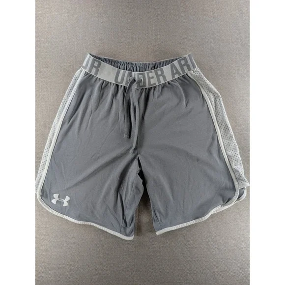 Under Armour HeatGear Gray Mesh Panel Athletic Shorts Boys Youth Medium M Loose