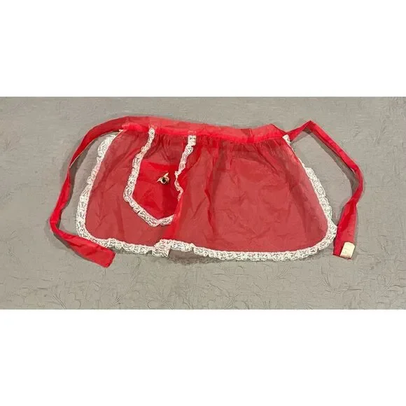 Vintage Red Sheer Half Apron Christmas